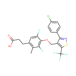 Cc1c(CCC(=O)O)cc(F)c(OCc2c(-c3ccc(Cl)cc3)nsc2C(F)(F)F)c1F ZINC000214154595