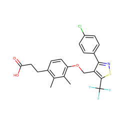 Cc1c(CCC(=O)O)ccc(OCc2c(-c3ccc(Cl)cc3)nsc2C(F)(F)F)c1C ZINC000217586256