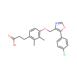 Cc1c(CCC(=O)O)ccc(OCc2ncoc2-c2ccc(Cl)cc2)c1C ZINC001772606885