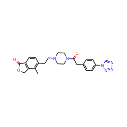 Cc1c(CCN2CCN(C(=O)Cc3ccc(-n4cnnn4)cc3)CC2)ccc2c1COC2=O ZINC000096286284