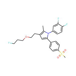 Cc1c(CCOCCCF)cc(-c2ccc(S(C)(=O)=O)cc2)n1-c1ccc(F)c(F)c1 ZINC000653686892