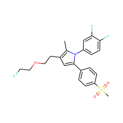 Cc1c(CCOCCF)cc(-c2ccc(S(C)(=O)=O)cc2)n1-c1ccc(F)c(F)c1 ZINC000653687087