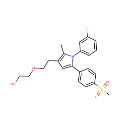 Cc1c(CCOCCO)cc(-c2ccc(S(C)(=O)=O)cc2)n1-c1cccc(F)c1 ZINC000095590011