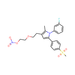 Cc1c(CCOCCO[N+](=O)[O-])cc(-c2ccc(S(C)(=O)=O)cc2)n1-c1cccc(F)c1 ZINC000095586556