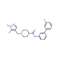 Cc1c(CN2CCC(C(=O)Nc3cccc(-c4cccc(Cl)c4)c3)CC2)cnn1C ZINC000011933139