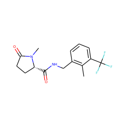 Cc1c(CNC(=O)[C@@H]2CCC(=O)N2C)cccc1C(F)(F)F ZINC000095552377