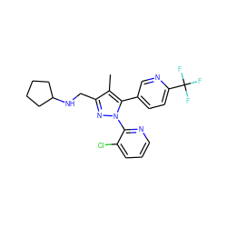 Cc1c(CNC2CCCC2)nn(-c2ncccc2Cl)c1-c1ccc(C(F)(F)F)nc1 ZINC000040954869