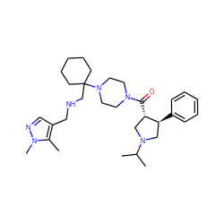 Cc1c(CNCC2(N3CCN(C(=O)[C@H]4CN(C(C)C)C[C@@H]4c4ccccc4)CC3)CCCCC2)cnn1C ZINC000028953791