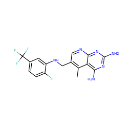 Cc1c(CNc2cc(C(F)(F)F)ccc2F)cnc2nc(N)nc(N)c12 ZINC000005891467