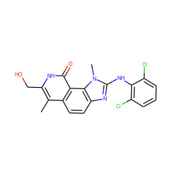 Cc1c(CO)[nH]c(=O)c2c1ccc1nc(Nc3c(Cl)cccc3Cl)n(C)c12 ZINC000013494052