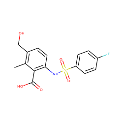 Cc1c(CO)ccc(NS(=O)(=O)c2ccc(F)cc2)c1C(=O)O ZINC000014965049