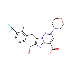 Cc1c(Cc2c(CO)nc3c(C(=O)O)cc(N4CCOCC4)nn23)cccc1C(F)(F)F ZINC001772609171