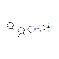 Cc1c(Cc2ccccc2)nnc(C2CCN(c3ccc(C(F)(F)F)cn3)CC2)c1C ZINC000140051663