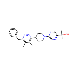 Cc1c(Cc2ccccc2)nnc(C2CCN(c3cnc(C(C)(C)O)cn3)CC2)c1C ZINC000117288498