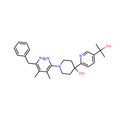 Cc1c(Cc2ccccc2)nnc(N2CCC(O)(c3ccc(C(C)(C)O)cn3)CC2)c1C ZINC000140559310