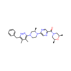 Cc1c(Cc2ccccc2)nnc(N2CCN(c3cnc(C(=O)N4C[C@H](C)O[C@H](C)C4)cn3)[C@H](C)C2)c1C ZINC000146108757