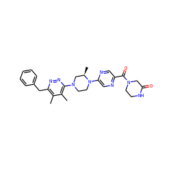 Cc1c(Cc2ccccc2)nnc(N2CCN(c3cnc(C(=O)N4CCNC(=O)C4)cn3)[C@H](C)C2)c1C ZINC000201144249