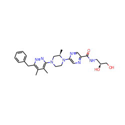 Cc1c(Cc2ccccc2)nnc(N2CCN(c3cnc(C(=O)NC[C@H](O)CO)cn3)[C@H](C)C2)c1C ZINC000201147519