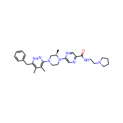 Cc1c(Cc2ccccc2)nnc(N2CCN(c3cnc(C(=O)NCCN4CCCC4)cn3)[C@H](C)C2)c1C ZINC000201145031