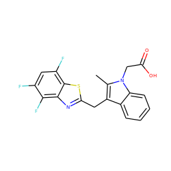 Cc1c(Cc2nc3c(F)c(F)cc(F)c3s2)c2ccccc2n1CC(=O)O ZINC000011536232