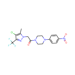 Cc1c(Cl)c(C(F)(F)F)nn1CC(=O)N1CCN(c2ccc([N+](=O)[O-])cc2)CC1 ZINC000095584448