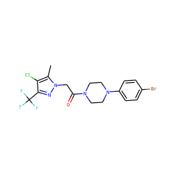 Cc1c(Cl)c(C(F)(F)F)nn1CC(=O)N1CCN(c2ccc(Br)cc2)CC1 ZINC000095584245