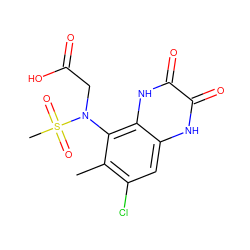 Cc1c(Cl)cc2[nH]c(=O)c(=O)[nH]c2c1N(CC(=O)O)S(C)(=O)=O ZINC000028954060