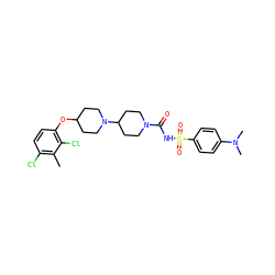 Cc1c(Cl)ccc(OC2CCN(C3CCN(C(=O)NS(=O)(=O)c4ccc(N(C)C)cc4)CC3)CC2)c1Cl ZINC000095554464