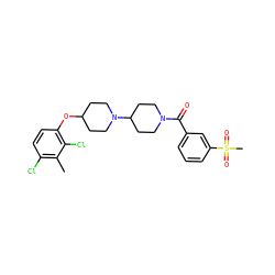 Cc1c(Cl)ccc(OC2CCN(C3CCN(C(=O)c4cccc(S(C)(=O)=O)c4)CC3)CC2)c1Cl ZINC000095555836