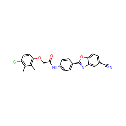 Cc1c(Cl)ccc(OCC(=O)Nc2ccc(-c3nc4cc(C#N)ccc4o3)cc2)c1C ZINC000029049968
