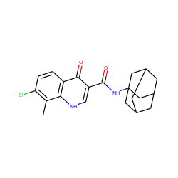 Cc1c(Cl)ccc2c(=O)c(C(=O)NC34CC5CC(CC(C5)C3)C4)c[nH]c12 ZINC000066098020