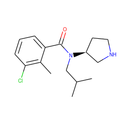 Cc1c(Cl)cccc1C(=O)N(CC(C)C)[C@H]1CCNC1 ZINC000048999048