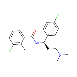 Cc1c(Cl)cccc1C(=O)N[C@H](CCN(C)C)c1ccc(Cl)cc1 ZINC000013684677