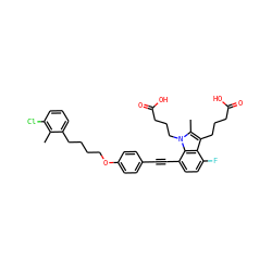 Cc1c(Cl)cccc1CCCCOc1ccc(C#Cc2ccc(F)c3c(CCCC(=O)O)c(C)n(CCCC(=O)O)c23)cc1 ZINC000114184674