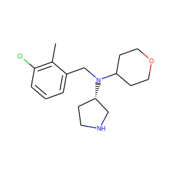 Cc1c(Cl)cccc1CN(C1CCOCC1)[C@H]1CCNC1 ZINC000028948821