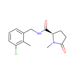 Cc1c(Cl)cccc1CNC(=O)[C@H]1CCC(=O)N1C ZINC000095553891