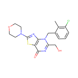 Cc1c(Cl)cccc1Cn1c(CO)nc(=O)c2sc(N3CCOCC3)nc21 ZINC000084742453