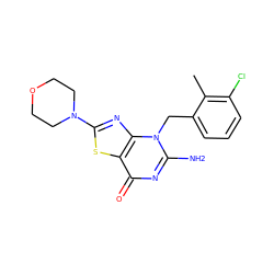 Cc1c(Cl)cccc1Cn1c(N)nc(=O)c2sc(N3CCOCC3)nc21 ZINC000084731754