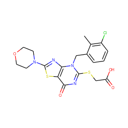 Cc1c(Cl)cccc1Cn1c(SCC(=O)O)nc(=O)c2sc(N3CCOCC3)nc21 ZINC000084731751