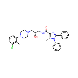 Cc1c(Cl)cccc1N1CCN(C[C@H](O)CNC(=O)c2nc(-c3ccccc3)n(-c3ccccc3)c2C)CC1 ZINC000072106405