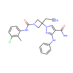 Cc1c(Cl)cccc1NC(=O)N1CC(CC#N)(n2cc(C(N)=O)c(Nc3ccccc3)n2)C1 ZINC000222088309