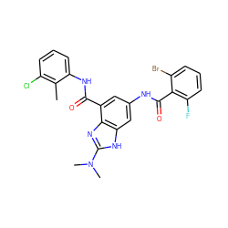 Cc1c(Cl)cccc1NC(=O)c1cc(NC(=O)c2c(F)cccc2Br)cc2[nH]c(N(C)C)nc12 ZINC000205656324