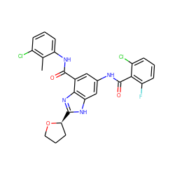 Cc1c(Cl)cccc1NC(=O)c1cc(NC(=O)c2c(F)cccc2Cl)cc2[nH]c([C@H]3CCCO3)nc12 ZINC000205654164