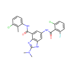 Cc1c(Cl)cccc1NC(=O)c1cc(NC(=O)c2c(F)cccc2Cl)cc2[nH]c(N(C)C)nc12 ZINC000205656449