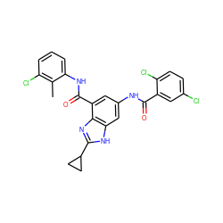 Cc1c(Cl)cccc1NC(=O)c1cc(NC(=O)c2cc(Cl)ccc2Cl)cc2[nH]c(C3CC3)nc12 ZINC000218683941