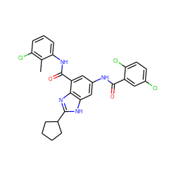 Cc1c(Cl)cccc1NC(=O)c1cc(NC(=O)c2cc(Cl)ccc2Cl)cc2[nH]c(C3CCCC3)nc12 ZINC000205657100