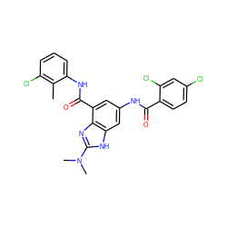 Cc1c(Cl)cccc1NC(=O)c1cc(NC(=O)c2ccc(Cl)cc2Cl)cc2[nH]c(N(C)C)nc12 ZINC000205656382