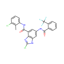 Cc1c(Cl)cccc1NC(=O)c1cc(NC(=O)c2ccccc2C(F)(F)F)cc2[nH]c(Cl)nc12 ZINC000205653490