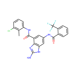 Cc1c(Cl)cccc1NC(=O)c1cc(NC(=O)c2ccccc2C(F)(F)F)cc2[nH]c(N)nc12 ZINC000218696438