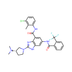 Cc1c(Cl)cccc1NC(=O)c1cc(NC(=O)c2ccccc2C(F)(F)F)cc2[nH]c(N3CC[C@H](N(C)C)C3)nc12 ZINC000205653590